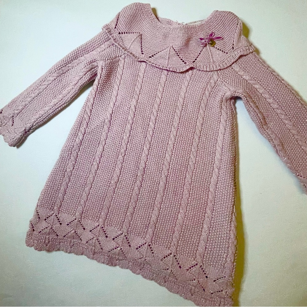 Rachel Zoe Festive Long Sleeve Pink Sparkly Cable Knit Sweater Dress, 12 months - Picture 5 of 10